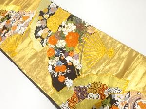 扇面に花鳥模様織出し袋帯